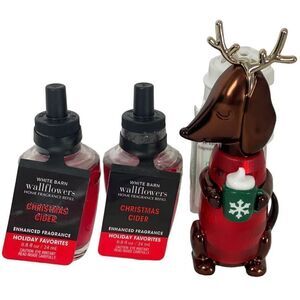 Bath and Body Works Dog with Antlers Wallflower & 2 CHRISTMAS CIDER Refills